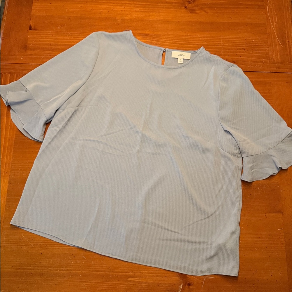 CeCe Sky Blue Ruffle Sleeve Blouse